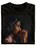 Fun Black T-Shirt With An Emotive Female Portrait Print, A Gift Idea For Casual Wear, Simple, Fashionable And Versatile, Holiday-Style Short-Sleeve T-Shirt, Unisex Tops And New T-Shirt Designs, Printed T-Shirt, Designer Clothing, Anime T-Shirt, Girls' Clo