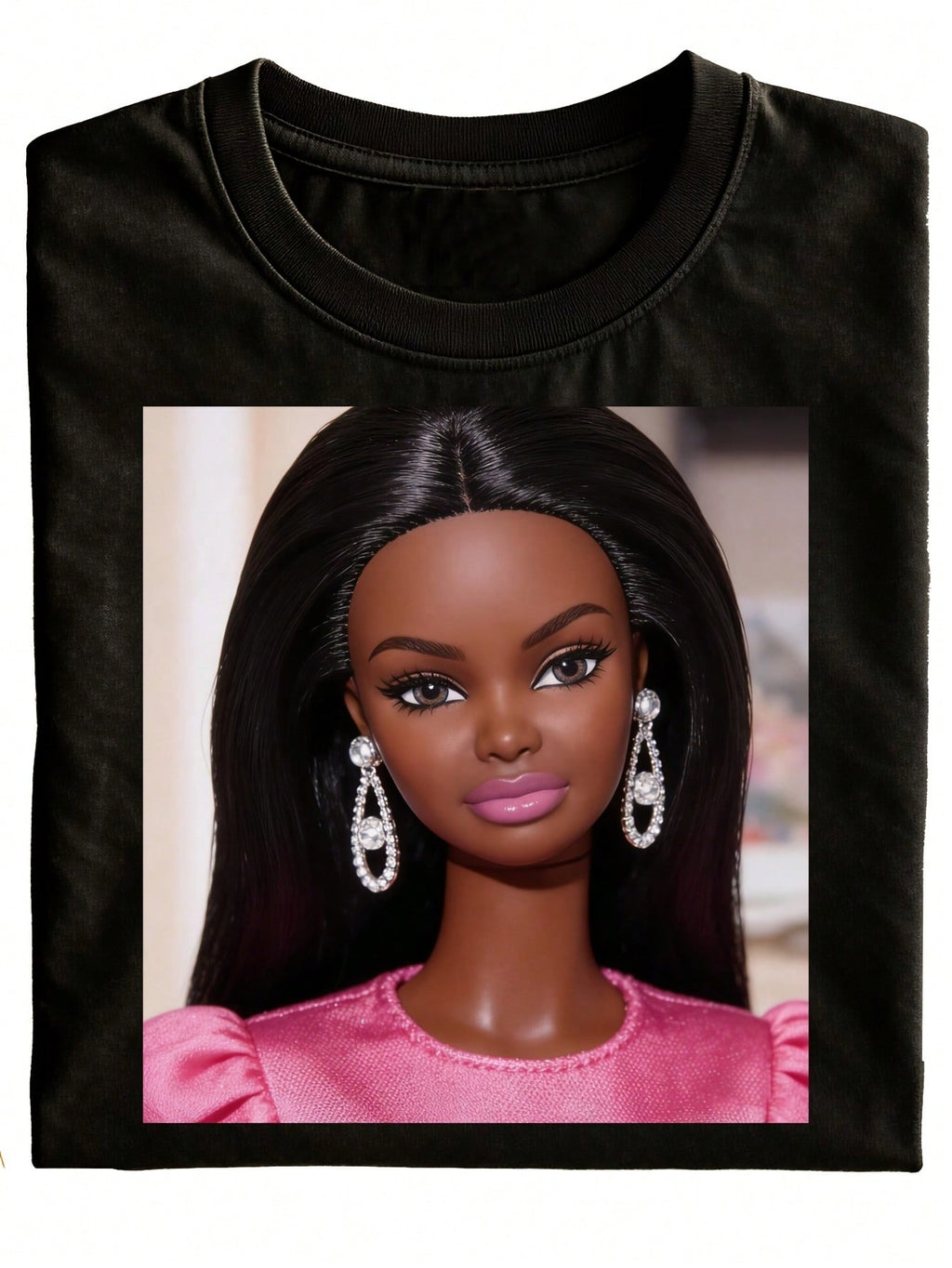 Fun And Stylish Unisex T-Shirt With Black Doll Print, Fashionable Gift, Suitable For Casual Wear, Pure Casual Outfit, Perfect For Holidays, Men's Clothing, T-Shirt, Men's Apparel, Couple's T-Shirt, Shirt, 2026 New Tops, Girls' T-Shirt, New Tops And T-Shir