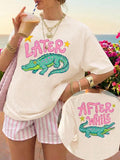 Women's Fun Crocodile Graphic Tee See You Later After A While Letter Print T-Shirt Short Sleeve Round Neck SummerTop Streetwear Aesthetic GraphicTee