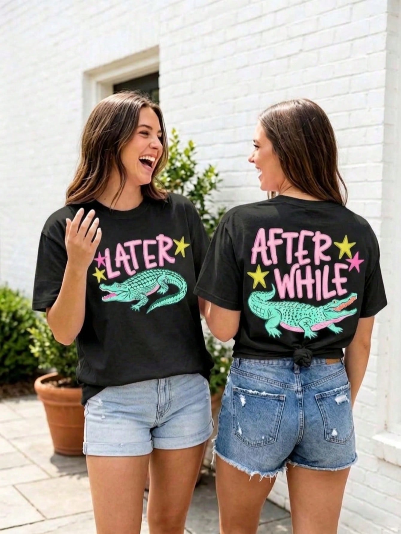 This Short-Sleeved Crew Neck Casual Top Features A Popular Crocodile Icon, Crocodile Tattoo, And Slogan Print, Making It Perfect For Spring And Summer. (Women's T-Shirt) Beach Outfits For Woman Top For Woman