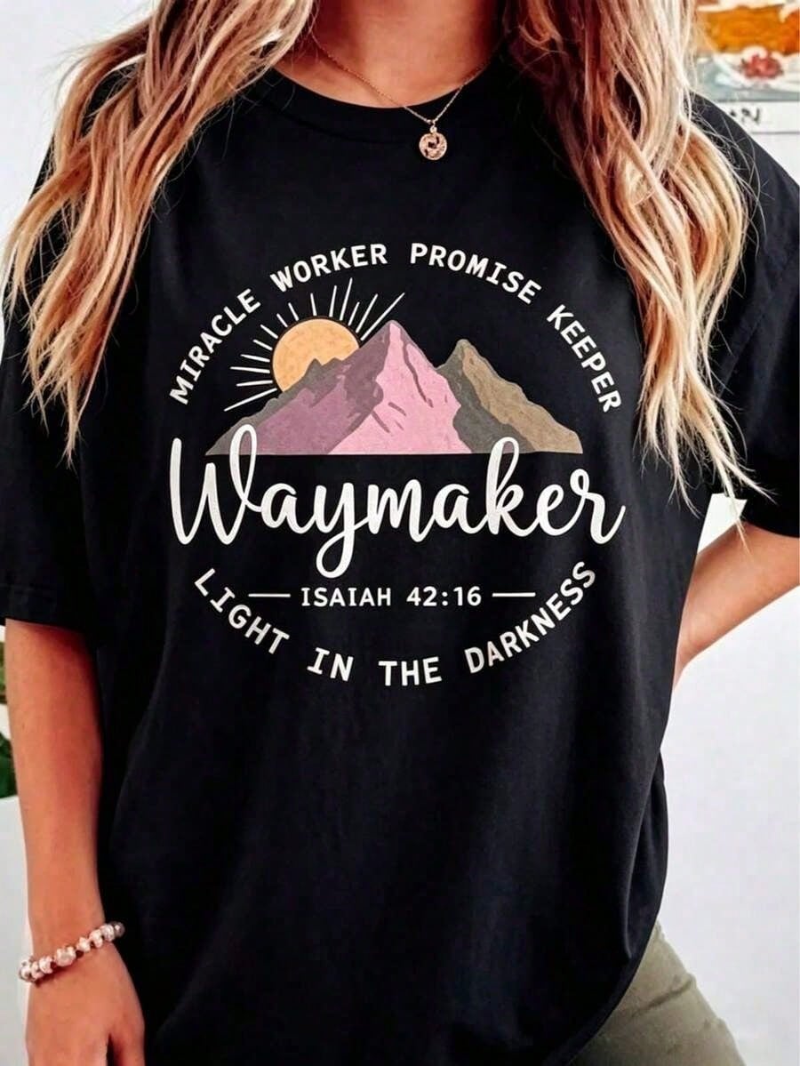 Women's Christian Faith T-Shirt - Miracle Creator Promises Guardian, Short-Sleeved, Round-Neck, Casual Church Attire, Printed With Jesus' Name And Religious Message, Comfortable Christian Clothing For All Seasons - Vacation Outfits Women