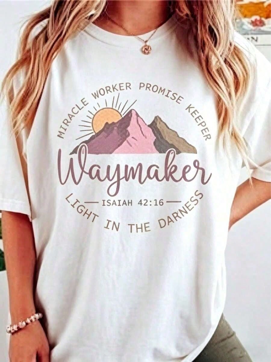 Women's Christian Faith T-Shirt - Miracle Creator Promises Guardian, Short-Sleeved, Round-Neck, Casual Church Attire, Printed With Jesus' Name And Religious Message, Comfortable Christian Clothing For All Seasons - Vacation Outfits Women