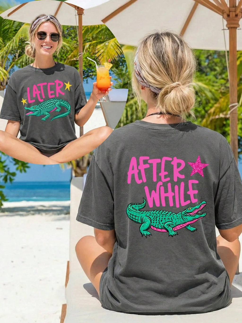 Later Gator Tee, After While Crocodile Youth Or Women's Shirt, Front & Back Shirt, Viral Shirt, Funny Summer Graphic Shirt