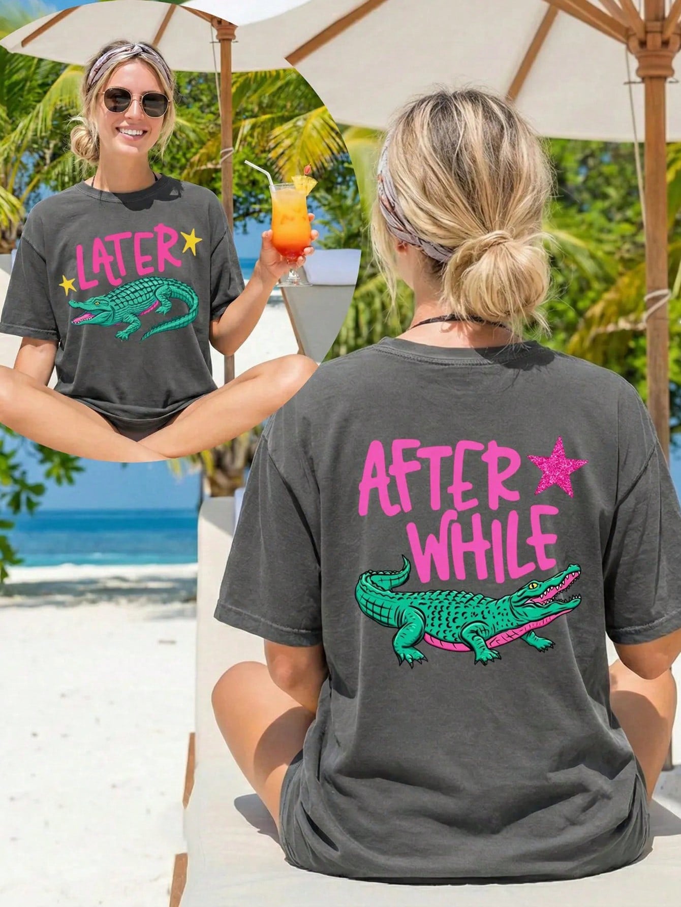 Later Gator Tee, After While Crocodile Youth Or Women's Shirt, Front & Back Shirt, Viral Shirt, Funny Summer Graphic Shirt