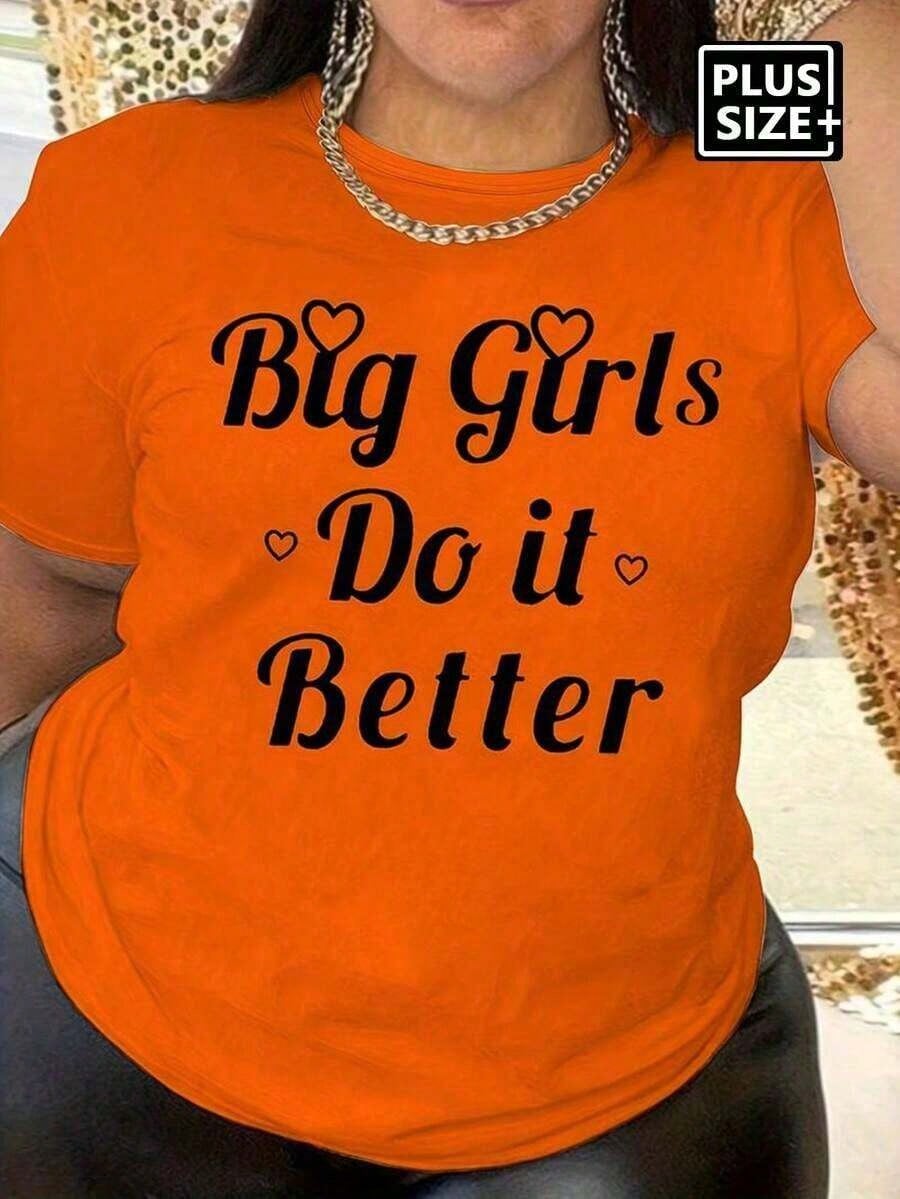 Large Letter Printed T-Shirt, Casual Round Neck Short Sleeved T-Shirt, Women's Plus Size Clothing Summer