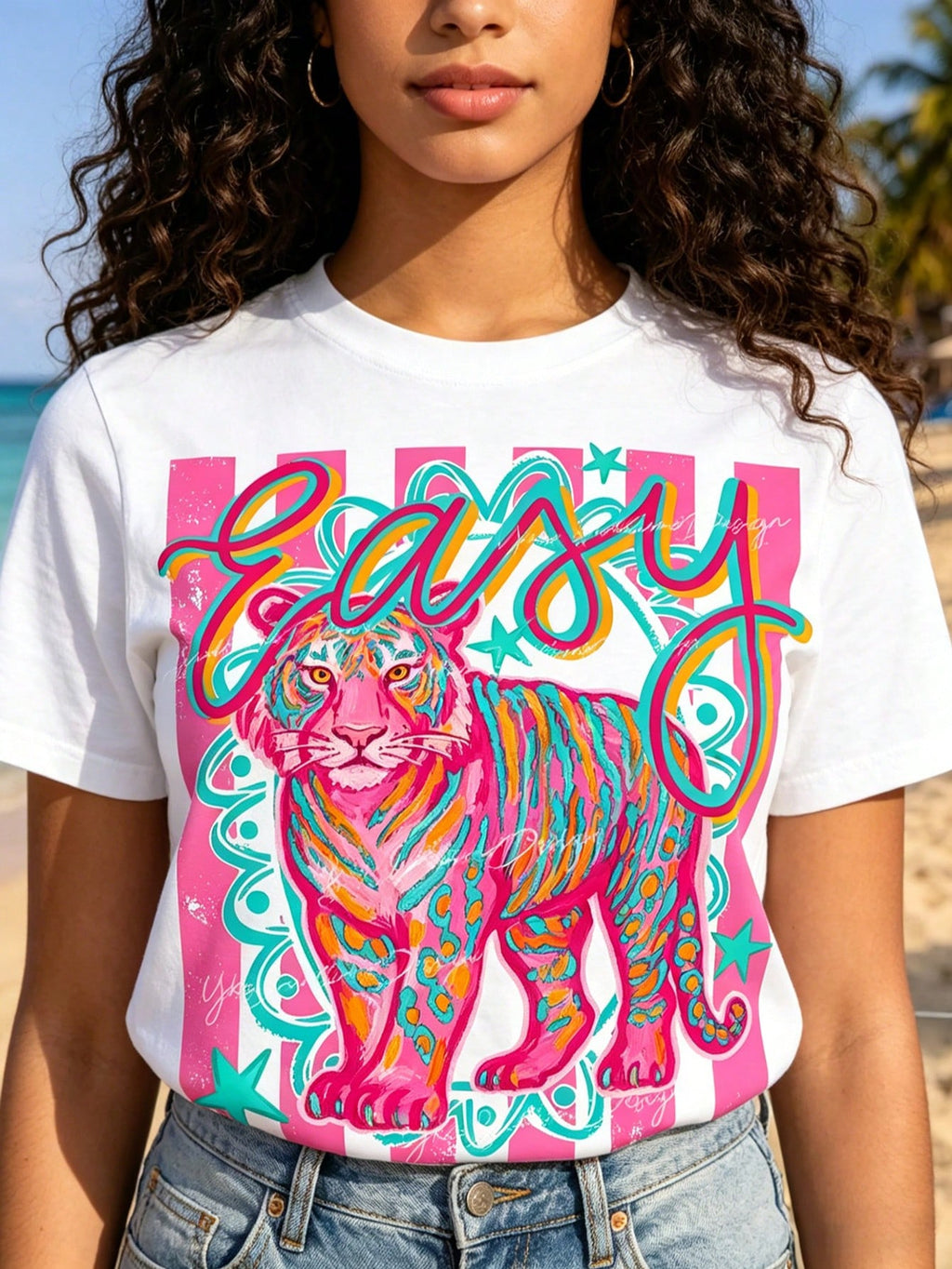 Preppy Style Tiger Print T-Shirt, Casual Crew Neck T-Shirt Ropa De Verano Mujer Y2k Clothes Streetwear