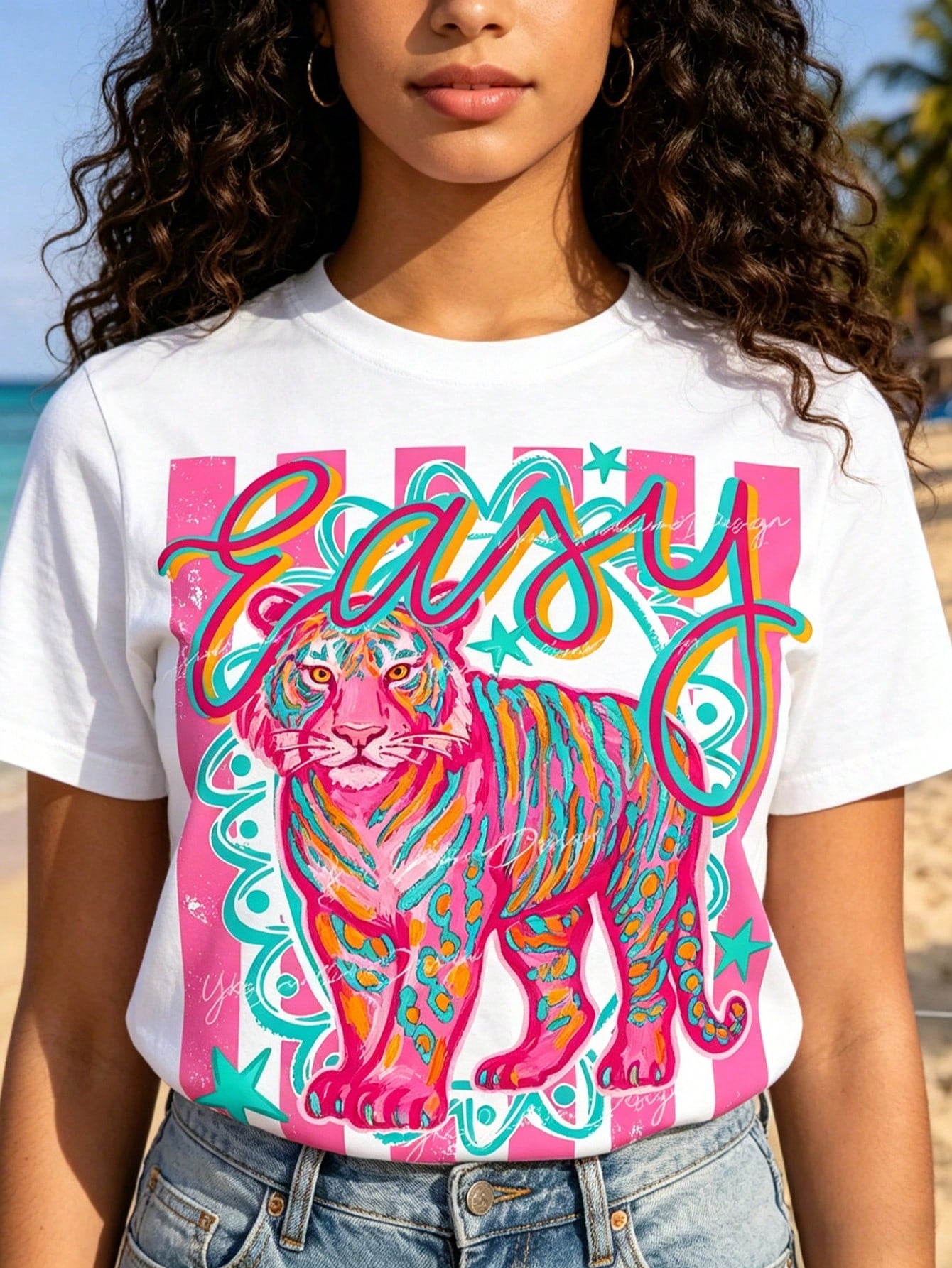Preppy Style Tiger Print T-Shirt, Casual Crew Neck T-Shirt Ropa De Verano Mujer Y2k Clothes Streetwear
