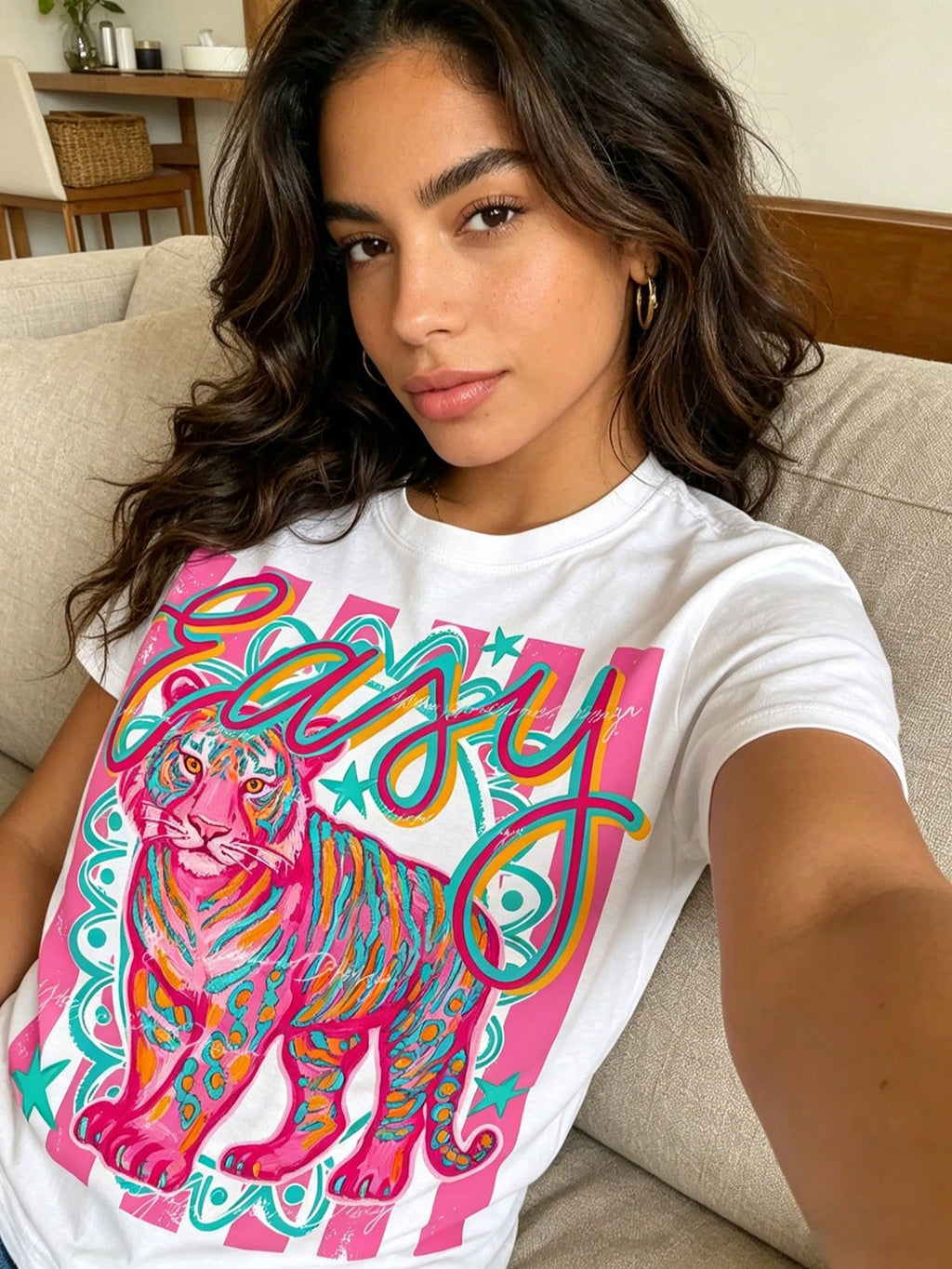 Preppy Style Tiger Print T-Shirt, Casual Crew Neck T-Shirt Ropa De Verano Mujer Y2k Clothes Streetwear