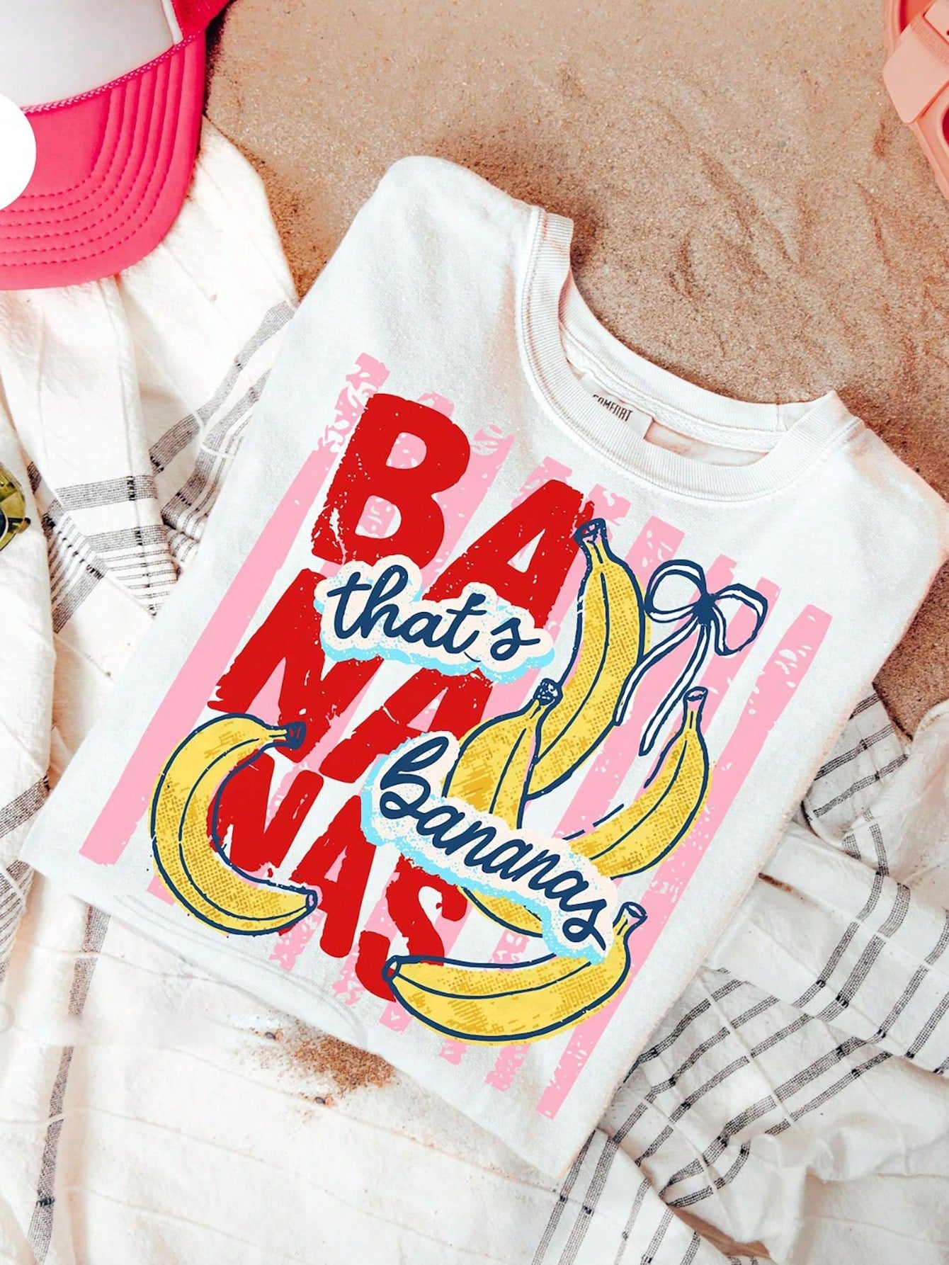 Bananas Stripes Shirt, Banana Summer Vibes Tee, Fruit Preppy T-Shirt, Women's Summer Top, Girls That's Bananas Shirt Camiseta Para Mujer