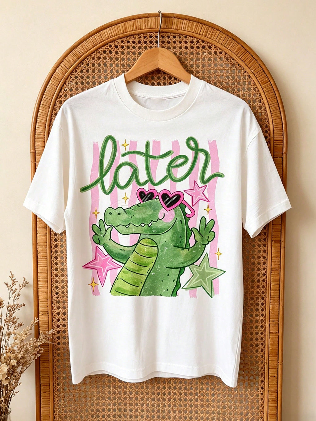Cute Cartoon Alligator Graphic Tee Summer Beach Vacation Top Y2K Cool Crocodile Sunglasses Letter Print Loose Fit T-Shirt Casual Coastal Streetwear
