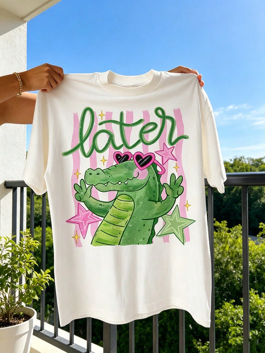 Crocodile-Themed Printed Short-Sleeved Crew Neck T-Shirt Graphic White T-Shirt, Streetwear Summer Top Camiseta Para Mujer Free Shipping