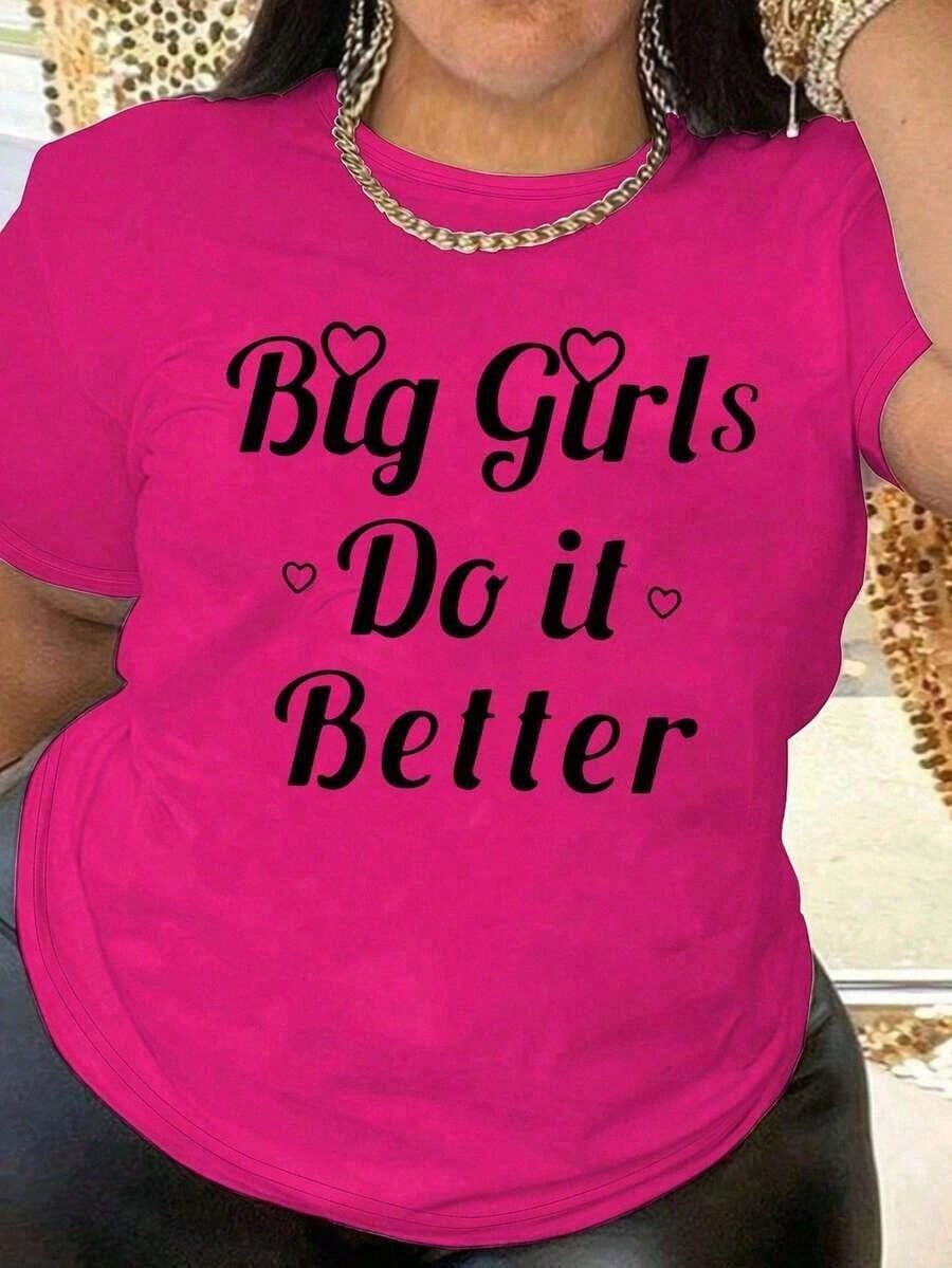 Large Letter Printed T-Shirt, Casual Round Neck Short Sleeved T-Shirt, Women's Plus Size Clothing Summer