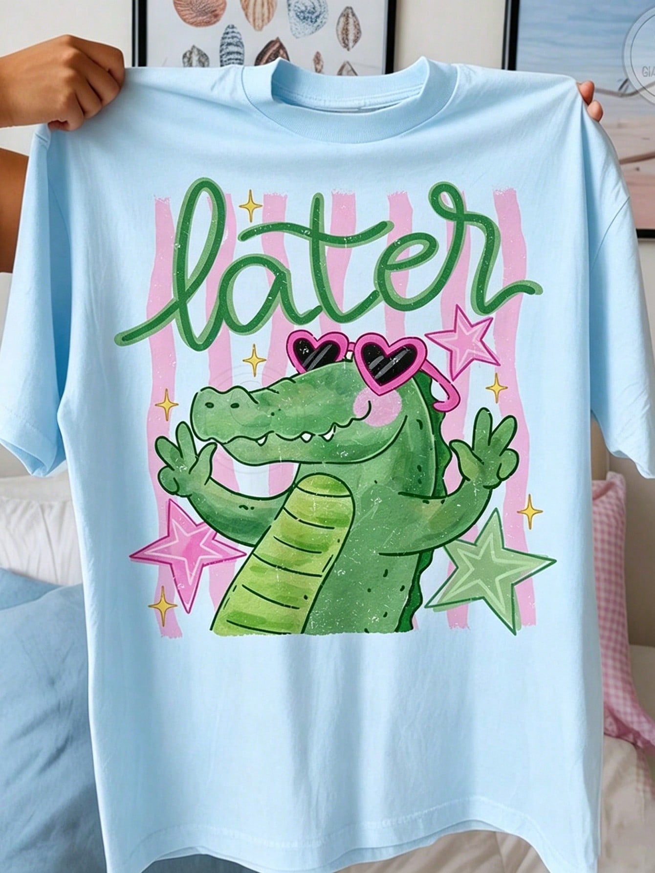 Crocodile-Themed Printed Short-Sleeved Crew Neck T-Shirt Graphic White T-Shirt, Streetwear Summer Top Camiseta Para Mujer Free Shipping