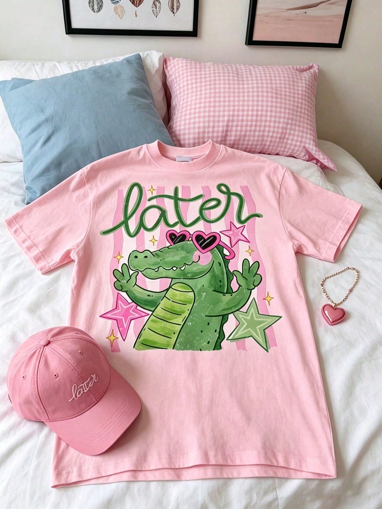 Crocodile-Themed Printed Short-Sleeved Crew Neck T-Shirt Graphic White T-Shirt, Streetwear Summer Top Camiseta Para Mujer Free Shipping