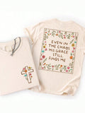 Christian Faith Cross Floral Graphic Tee Even In The Chaos His Grace Still Finds Me Back Print Shirt Inspirational Religious Top