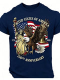 USA 250th Independence Day Men's T-Shirt With Flag, Eagle, And Statue Of Liberty Print Short Sleeve