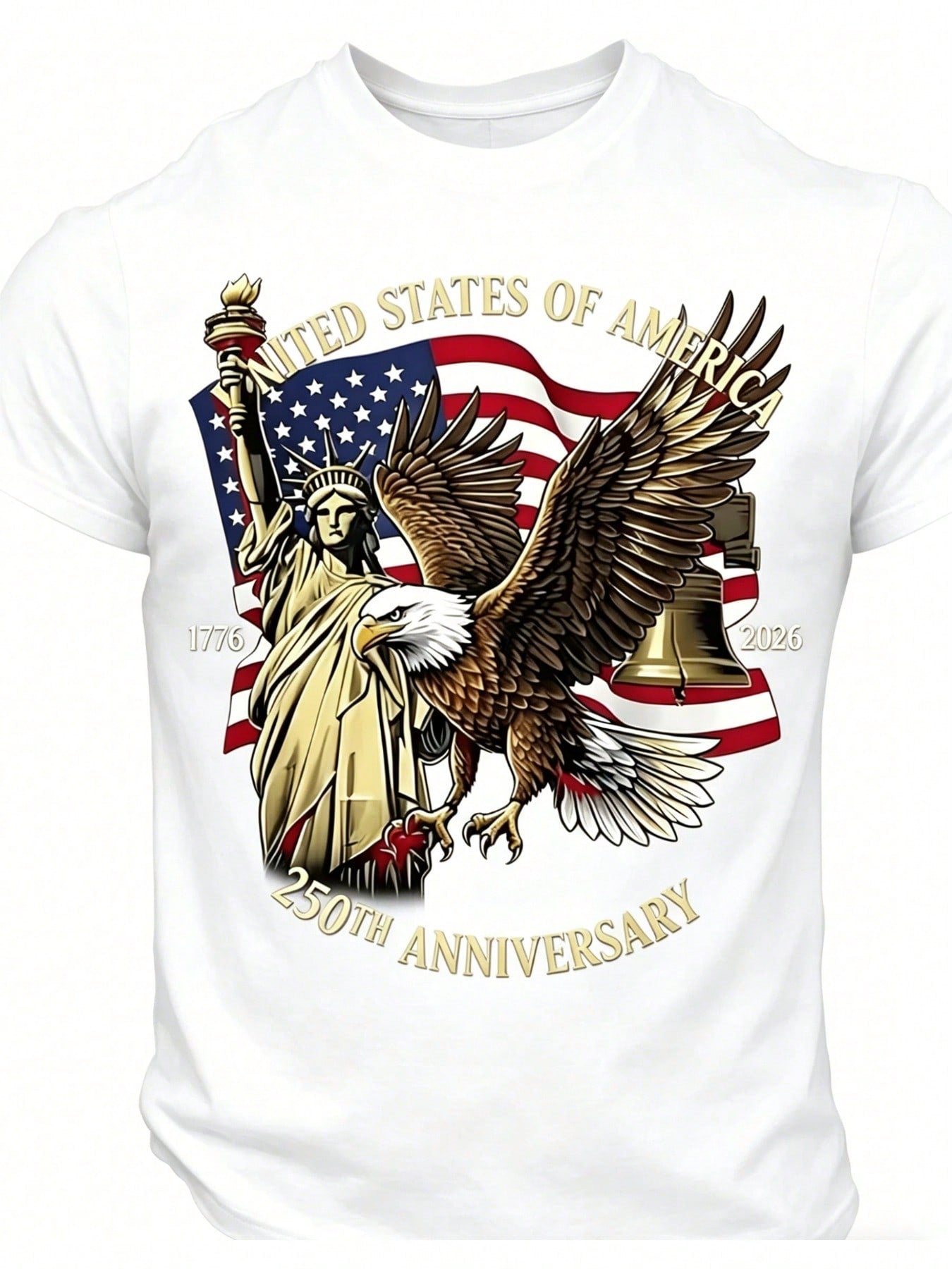 USA 250th Independence Day Men's T-Shirt With Flag, Eagle, And Statue Of Liberty Print Short Sleeve