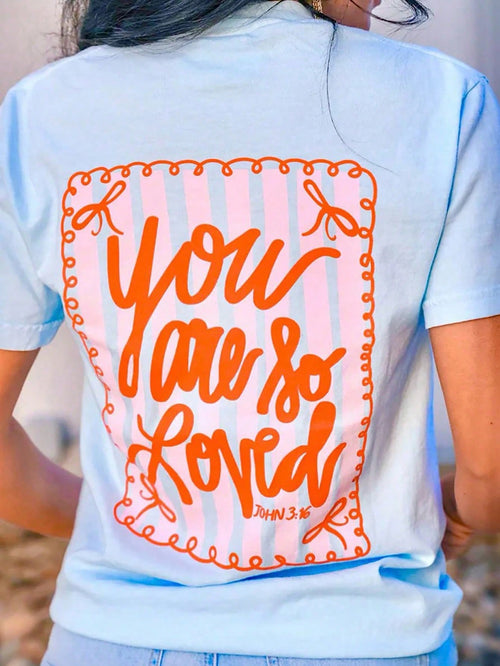 Coquette Bow Bible Verse Graphic Tee John 3:16 Christian Aesthetic Shirt Cute Women Preppy Striped Graphic Top Summer Outfits For Women