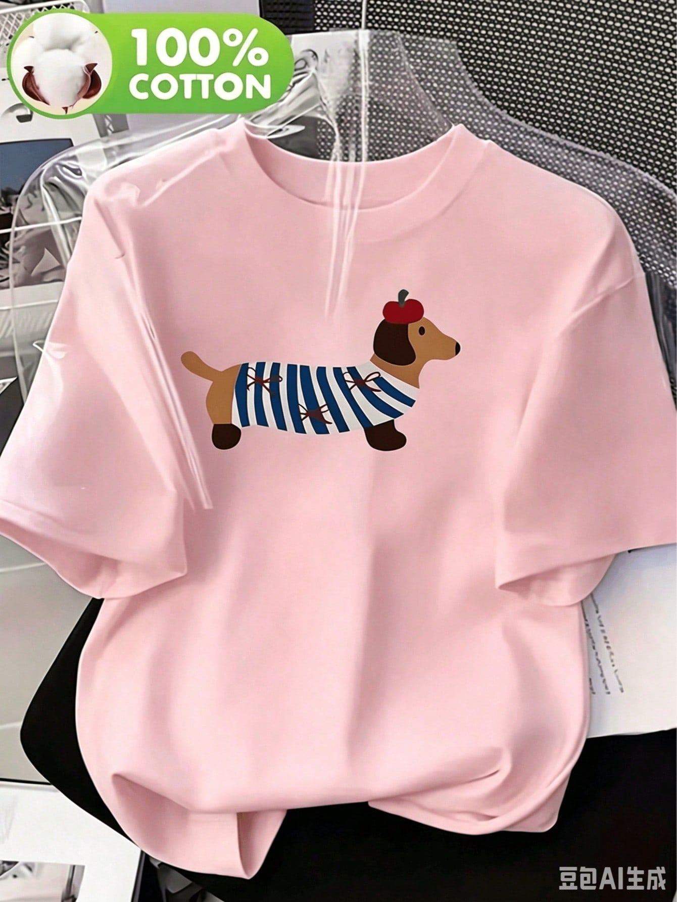Best SellerSoft Women's Dachshund Print T-Shirt – New Summer Women's Casual T-Shirt, 100% Cotton, Round Neck Top, Featuring A Cute Dachshund Pattern, Suitable For Casual Wear, Machine Washable - 100% Cotton T-Shirt, Breathable Casual Daily Wear 100% Cotto