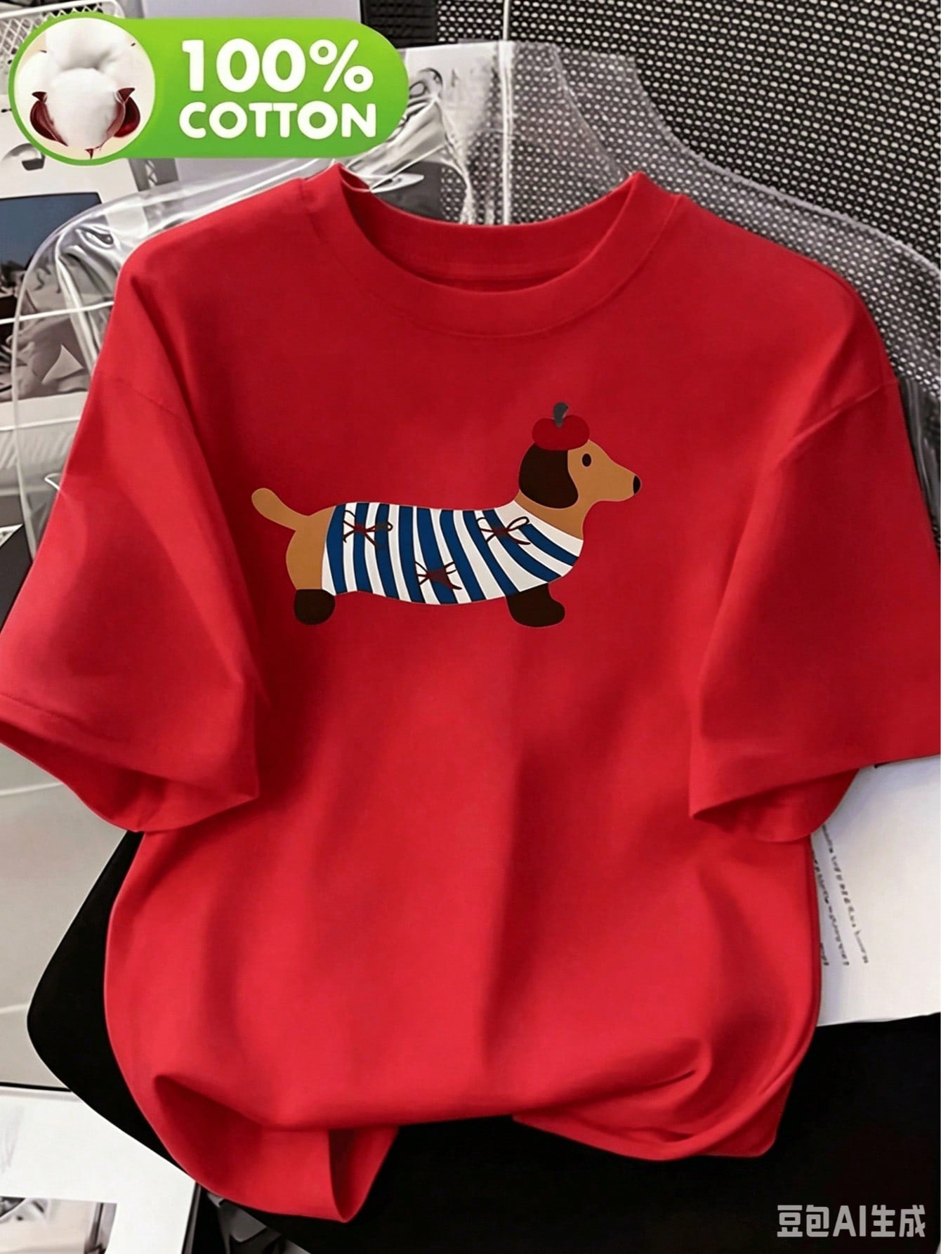 Best SellerSoft Women's Dachshund Print T-Shirt – New Summer Women's Casual T-Shirt, 100% Cotton, Round Neck Top, Featuring A Cute Dachshund Pattern, Suitable For Casual Wear, Machine Washable - 100% Cotton T-Shirt, Breathable Casual Daily Wear 100% Cotto