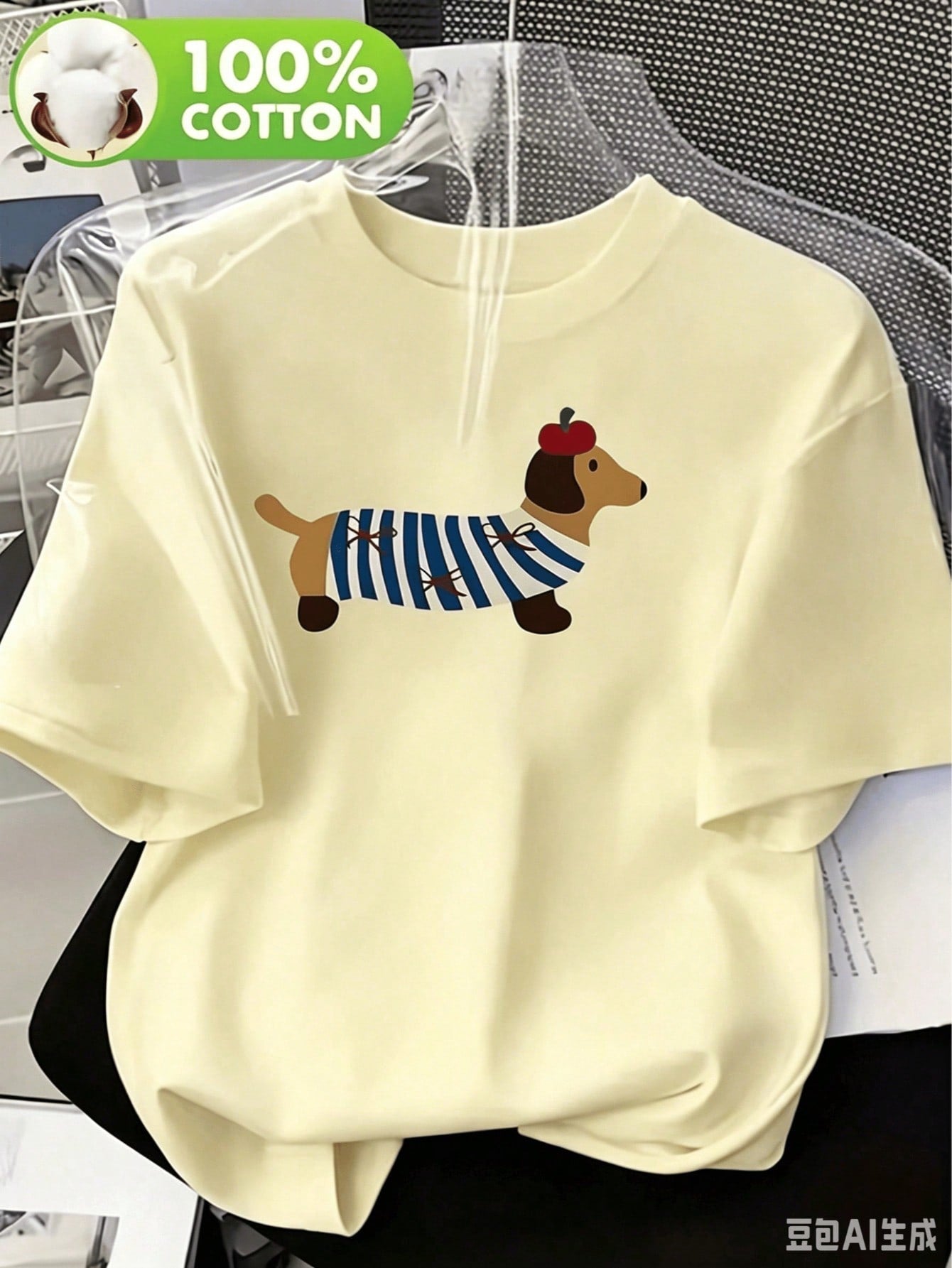 Best SellerSoft Women's Dachshund Print T-Shirt – New Summer Women's Casual T-Shirt, 100% Cotton, Round Neck Top, Featuring A Cute Dachshund Pattern, Suitable For Casual Wear, Machine Washable - 100% Cotton T-Shirt, Breathable Casual Daily Wear 100% Cotto