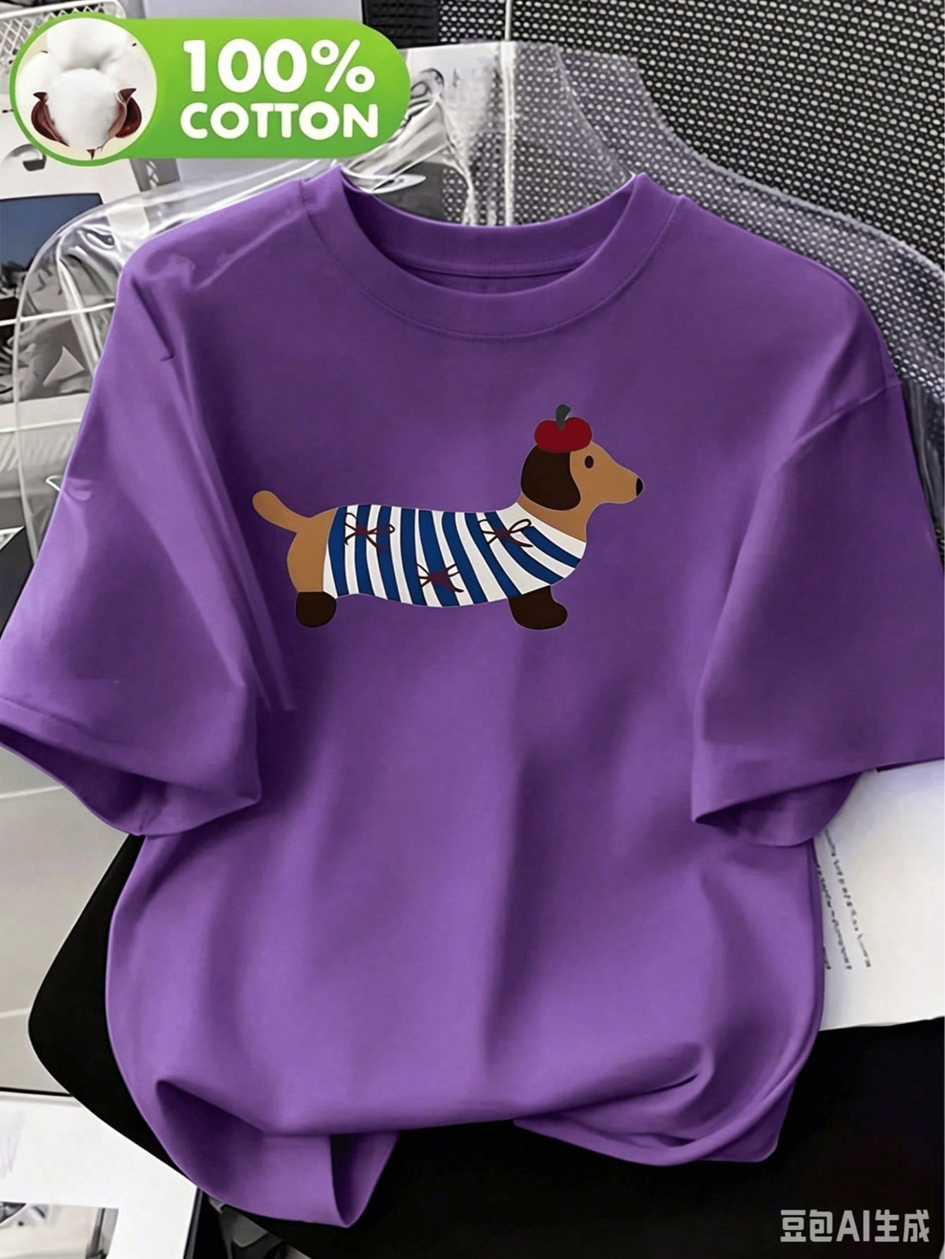 Best SellerSoft Women's Dachshund Print T-Shirt – New Summer Women's Casual T-Shirt, 100% Cotton, Round Neck Top, Featuring A Cute Dachshund Pattern, Suitable For Casual Wear, Machine Washable - 100% Cotton T-Shirt, Breathable Casual Daily Wear 100% Cotto
