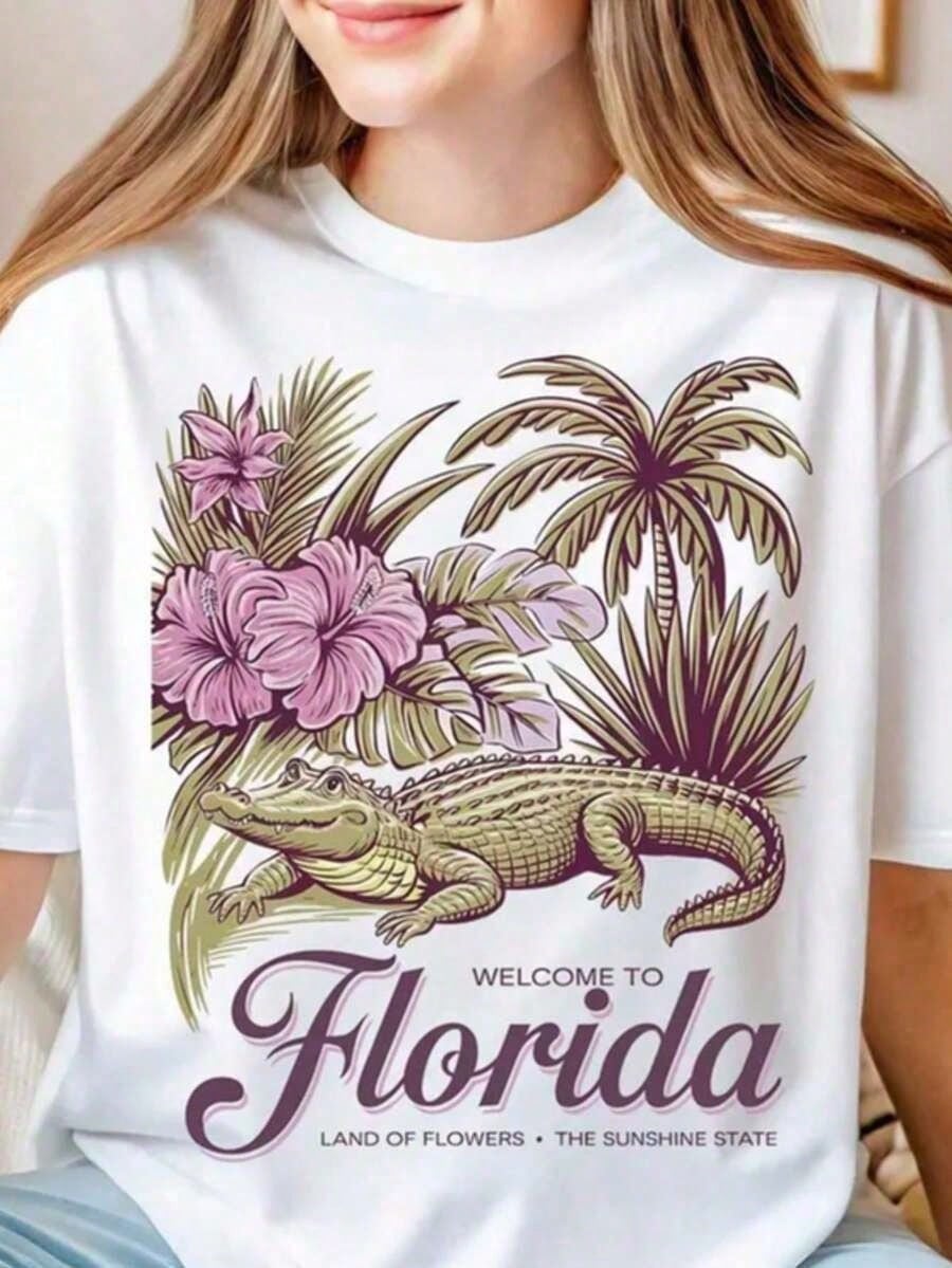 FashionComfort Colots Florida Shirt, Florida Tee, Florida T-Shirt, Aesthetic Graphic Tee, Sunshine State Florida Shirt, Summer Tshirt Gift Summer Oversized Tshirts For Women Dresses For Womentrend