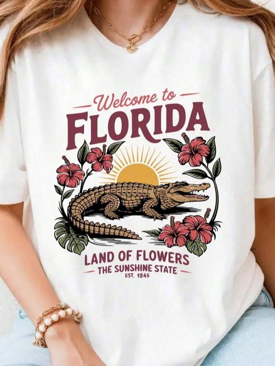 FashionComfort Colots Florida Shirt, Florida Tee, Florida T-Shirt, Aesthetic Graphic Tee, Sunshine State Florida Shirt, Summer Tshirt Gift Summer Oversized Tshirts For Women Dresses For Womentrend