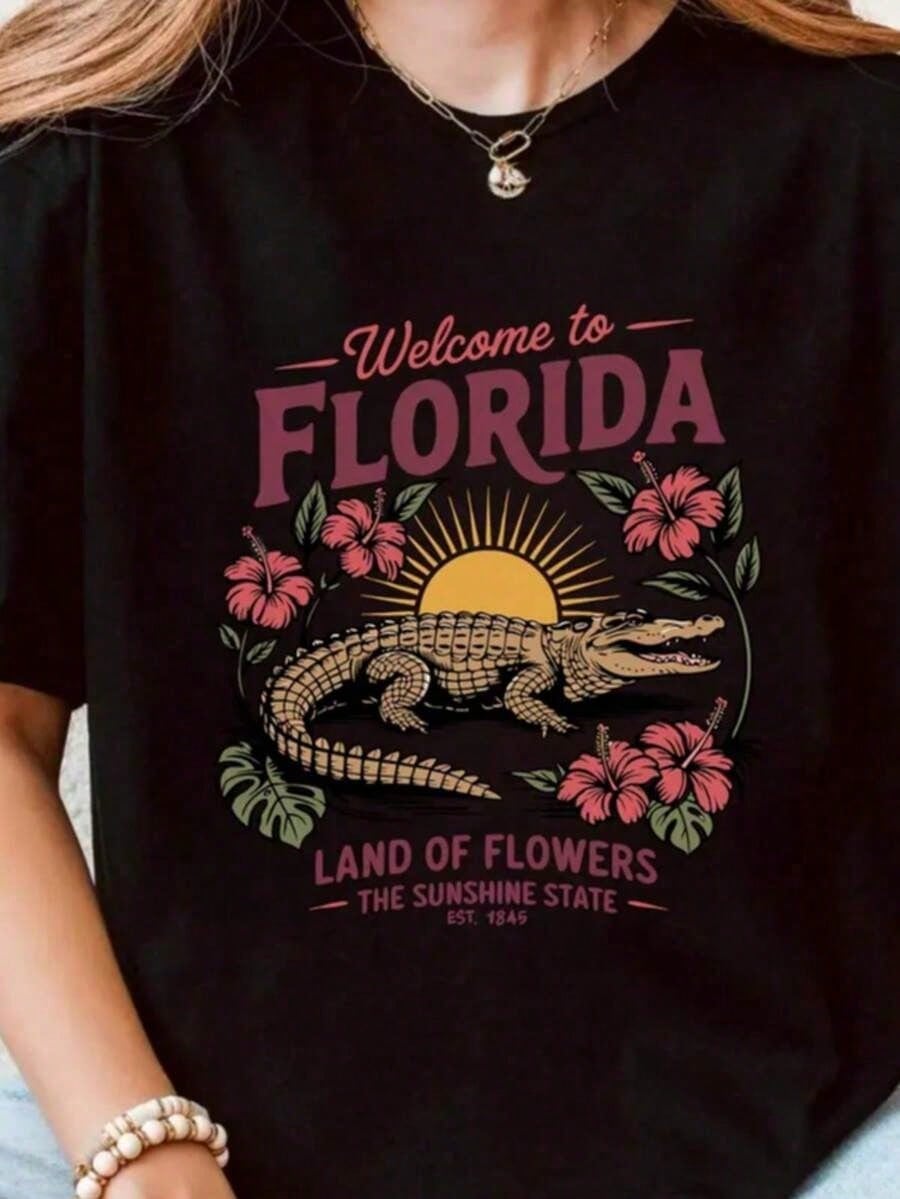 FashionComfort Colots Florida Shirt, Florida Tee, Florida T-Shirt, Aesthetic Graphic Tee, Sunshine State Florida Shirt, Summer Tshirt Gift Summer Oversized Tshirts For Women Dresses For Womentrend