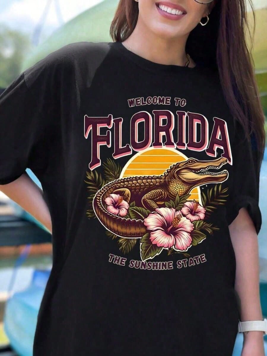 FashionComfort Colots Florida Shirt, Florida Tee, Florida T-Shirt, Aesthetic Graphic Tee, Sunshine State Florida Shirt, Summer Tshirt Gift Summer Oversized Tshirts For Women Dresses For Womentrend
