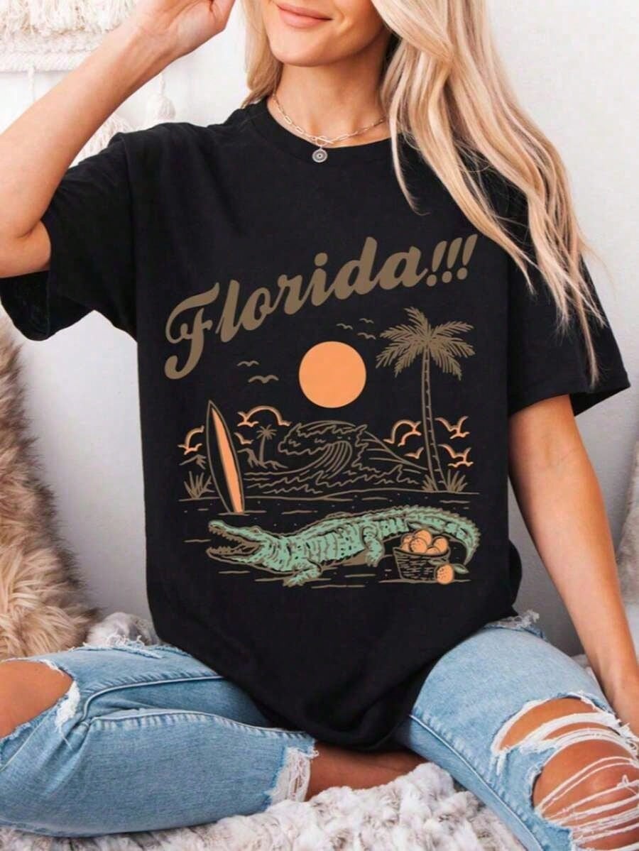 FashionComfort Colots Florida Shirt, Florida Tee, Florida T-Shirt, Aesthetic Graphic Tee, Sunshine State Florida Shirt, Summer Tshirt Gift Summer Oversized Tshirts For Women Dresses For Womentrend
