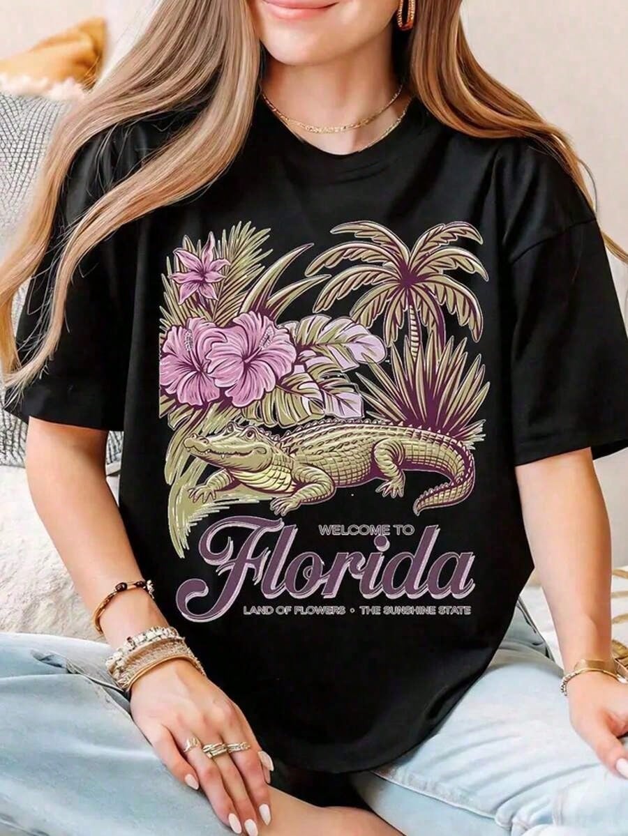 FashionComfort Colots Florida Shirt, Florida Tee, Florida T-Shirt, Aesthetic Graphic Tee, Sunshine State Florida Shirt, Summer Tshirt Gift Summer Oversized Tshirts For Women Dresses For Womentrend