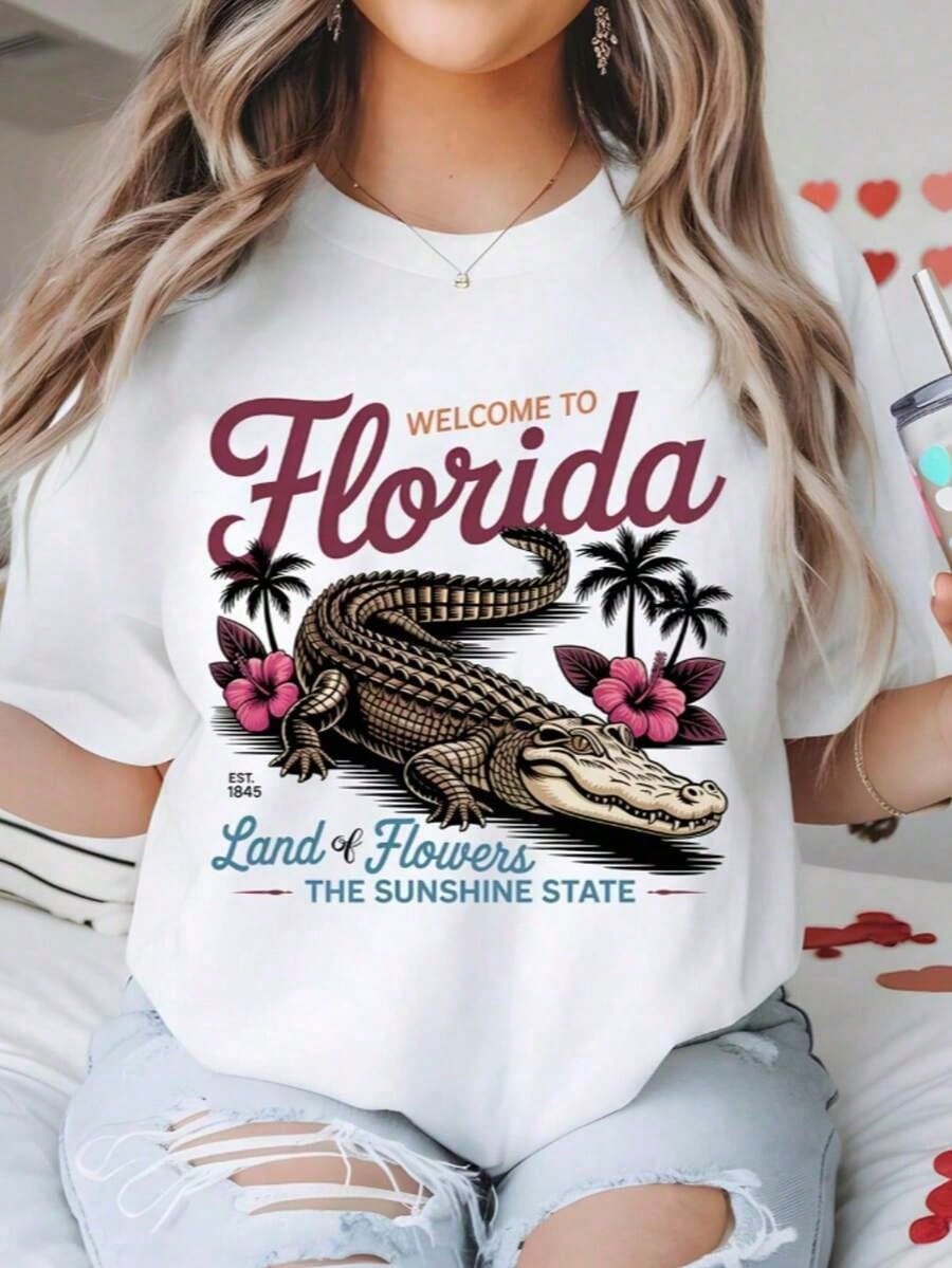 FashionComfort Colots Florida Shirt, Florida Tee, Florida T-Shirt, Aesthetic Graphic Tee, Sunshine State Florida Shirt, Summer Tshirt Gift Summer Oversized Tshirts For Women Dresses For Womentrend