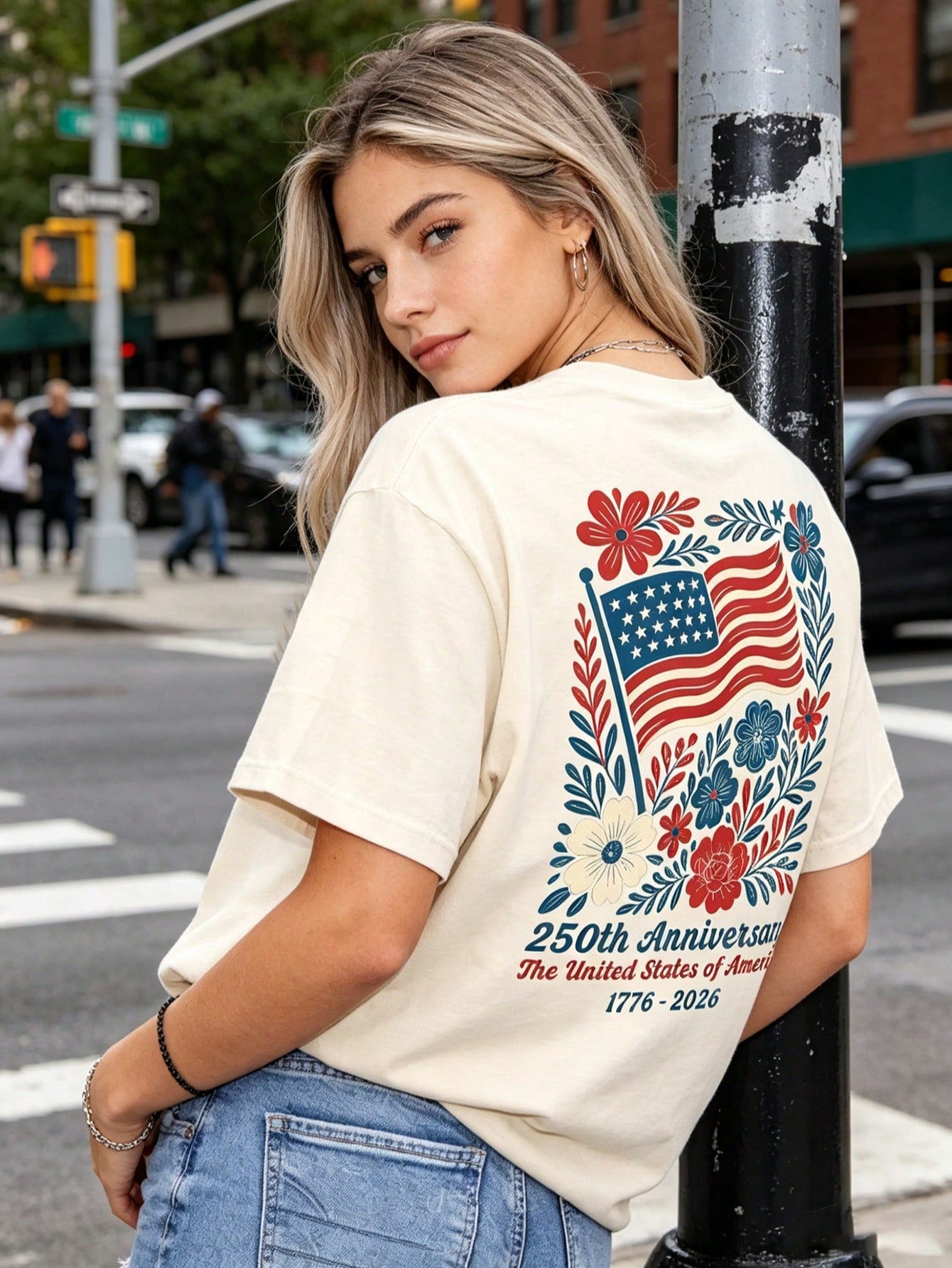 USA 250th Anniversary Shirt 4th Of July Back Graphic Tee Boho Floral America T-Shirt American Flag 250 Independence Day Gift Summer Tops For Women