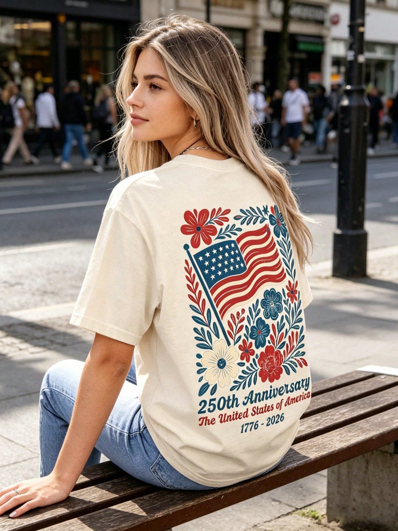 USA 250th Anniversary Shirt 4th Of July Back Graphic Tee Boho Floral America T-Shirt American Flag 250 Independence Day Gift Summer Tops For Women