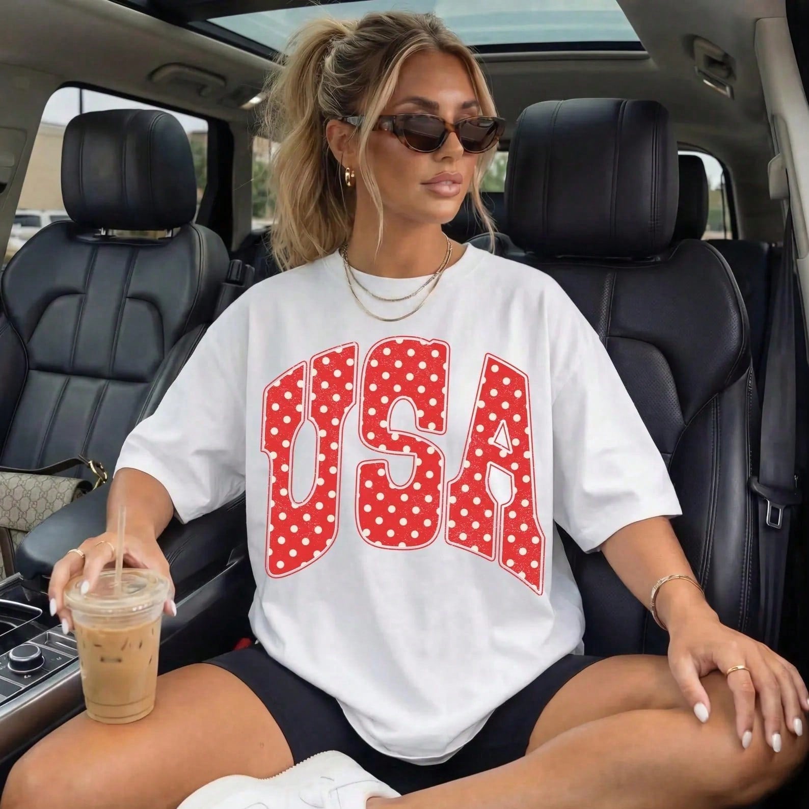 USA Polka Dot Letter Print Tee - Summer Independence Day Loose Casual T-Shirt For Women Fourth Of July Outfits Women Vacation Outfit Women