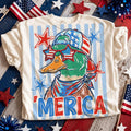 Patriotic Merica Duck Graphic Tee Fourth Of July USA Flag Sunglasses Star Pattern Print T-Shirt Independence Day Western Country Casual Top Women