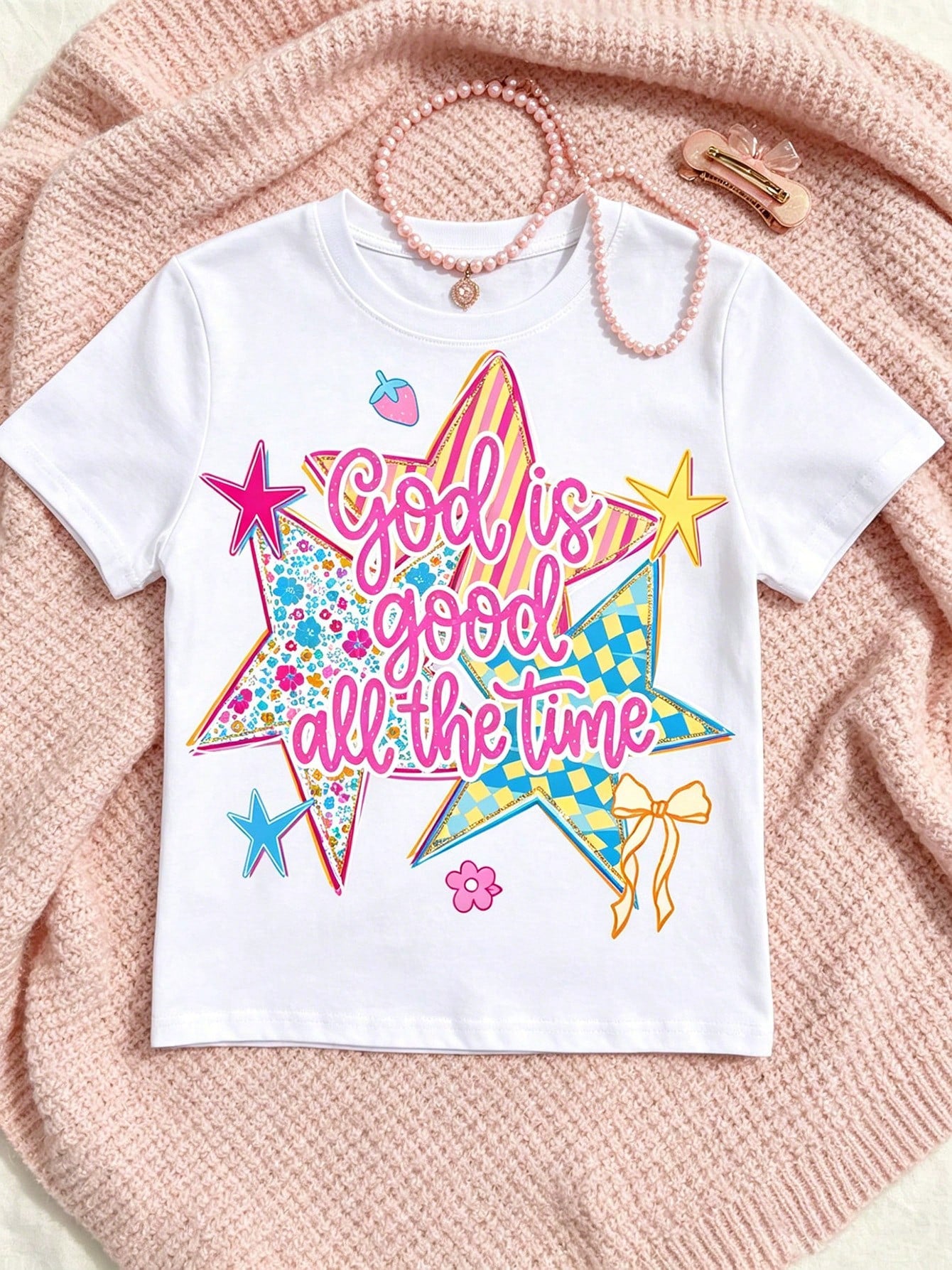 Cottagecore Daisy Field Star Graphic Tee Women God Is Good Faith Print Short Sleeve White T-Shirt Cute Summer Picnic Aesthetic Top