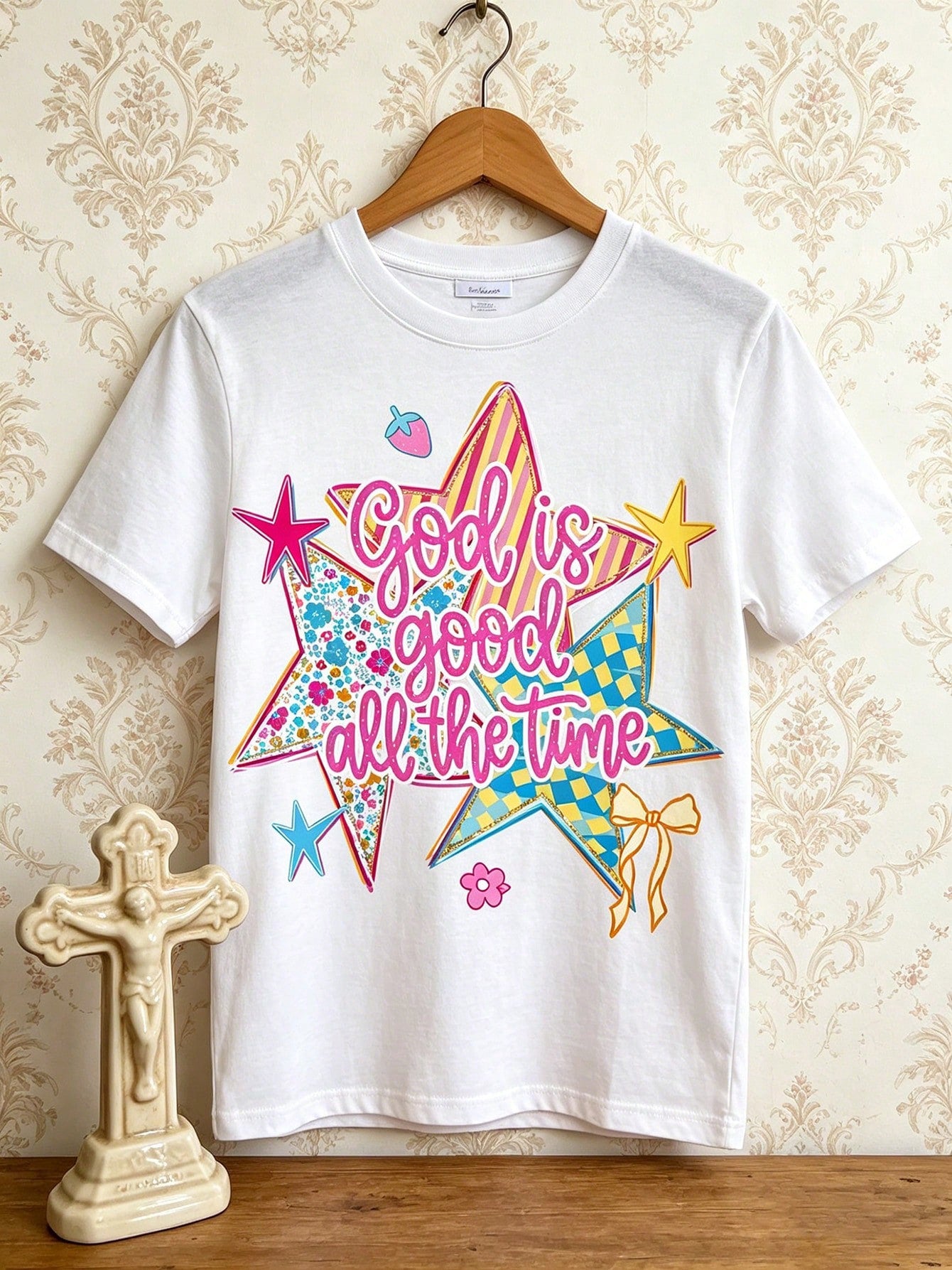 Cottagecore Daisy Field Star Graphic Tee Women God Is Good Faith Print Short Sleeve White T-Shirt Cute Summer Picnic Aesthetic Top
