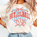 Women Retro Baseball Graphic Tee Vintage Bow Ribbon Sports Letter Print T-Shirt Casual Drop Shoulder Summer Short Sleeve Loose Top
