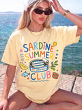 Tomato Girl Sardine Summer Club Graphic Tee Mediterranean Sea Holiday Short Sleeve T-Shirt Coastal Beach Vacation Casual Top