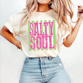 Salty Soul Graphic Letter Print Tee Retro Coastal Beach Vacation Vibe Aesthetic Summer Crew Neck Short Sleeve T-Shirt For Women