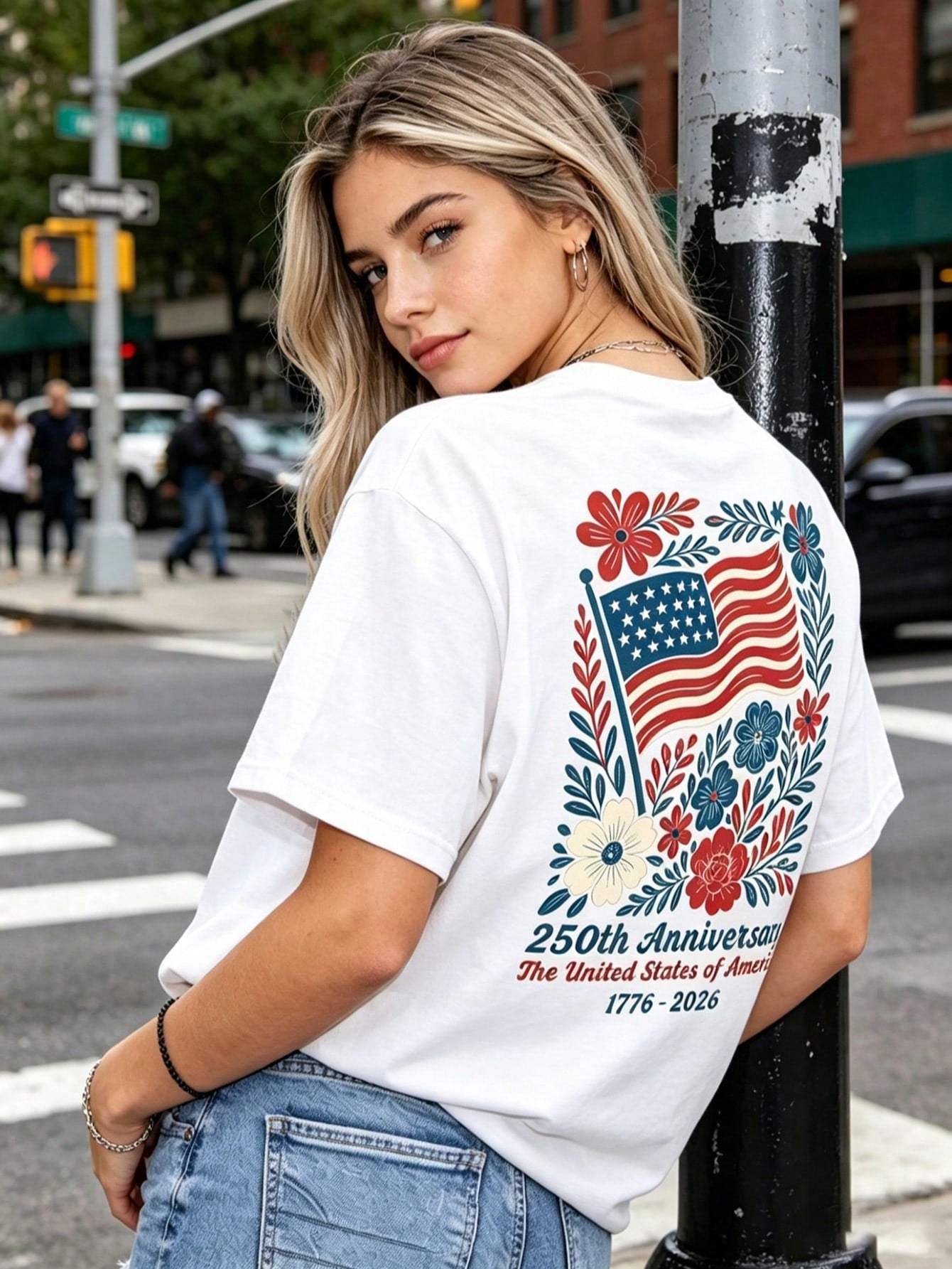 USA 250th Anniversary Shirt 4th Of July Back Graphic Tee Boho Floral America T-Shirt American Flag 250 Independence Day Gift Summer Tops For Women