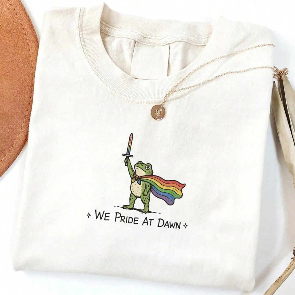 LGBTQ Pride Frog Knight Sword Graphic Tee Aesthetic Rainbow Cape Warrior Cute Animal T-Shirt American Meme Quote Casual Summer Short Sleeve Top