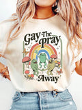 Gay The Pray Away Frog Graphic Tee Hippie Rainbow Mushroom LGBTQ Pride Month Loose Fit Summer Tops For Women Retro Aesthetic Short Sleeve Top