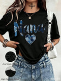 2026 Summer New Theme Nana Patchwork Heart Design T Shirt For Grandmother Gift Mother Day Birthday Present Women Casual, Casual Loose Short Sleeves