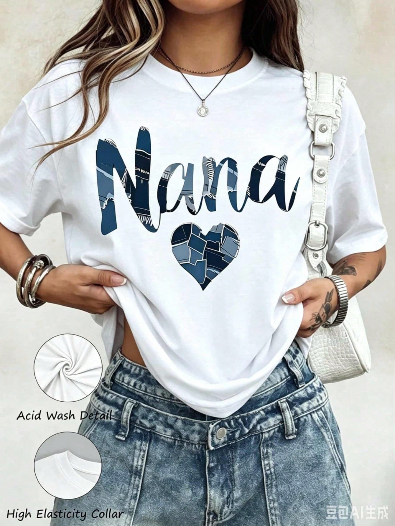 2026 Summer New Theme Nana Patchwork Heart Design T Shirt For Grandmother Gift Mother Day Birthday Present Women Casual, Casual Loose Short Sleeves