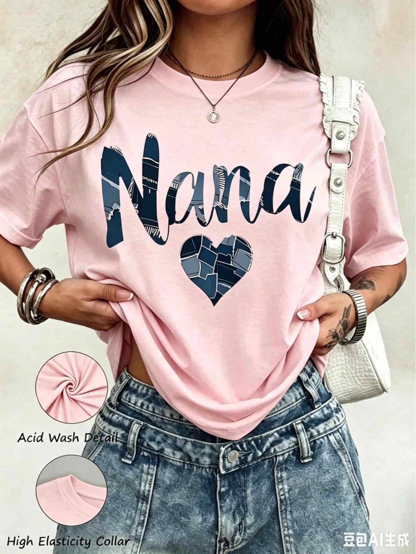 2026 Summer New Theme Nana Patchwork Heart Design T Shirt For Grandmother Gift Mother Day Birthday Present Women Casual, Casual Loose Short Sleeves