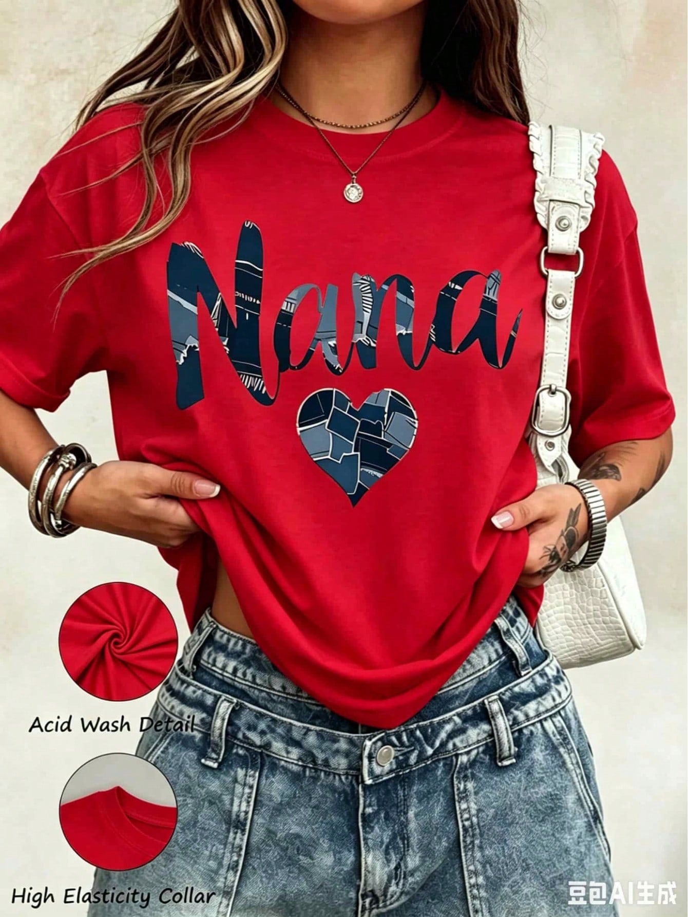 2026 Summer New Theme Nana Patchwork Heart Design T Shirt For Grandmother Gift Mother Day Birthday Present Women Casual, Casual Loose Short Sleeves
