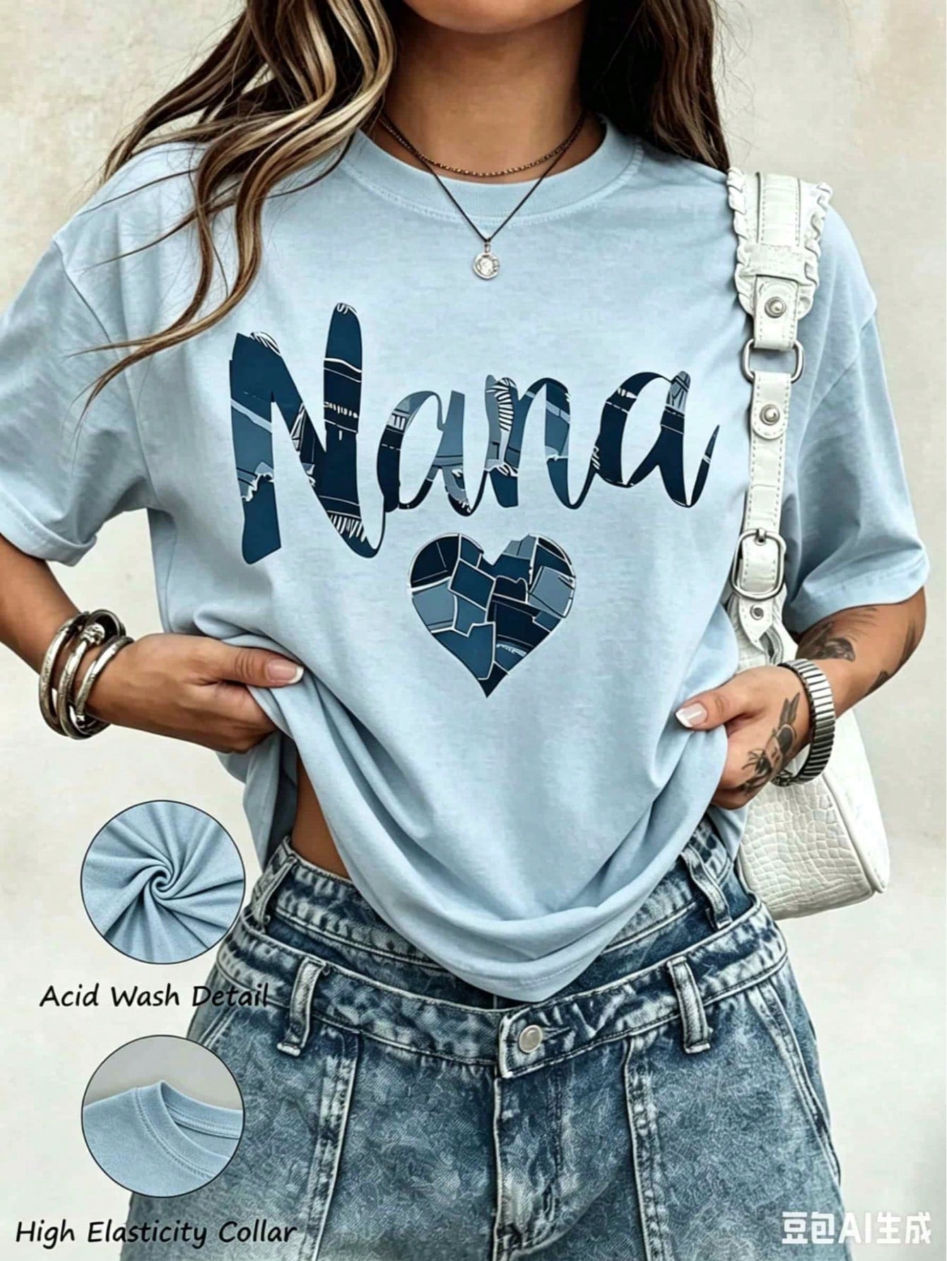 2026 Summer New Theme Nana Patchwork Heart Design T Shirt For Grandmother Gift Mother Day Birthday Present Women Casual, Casual Loose Short Sleeves